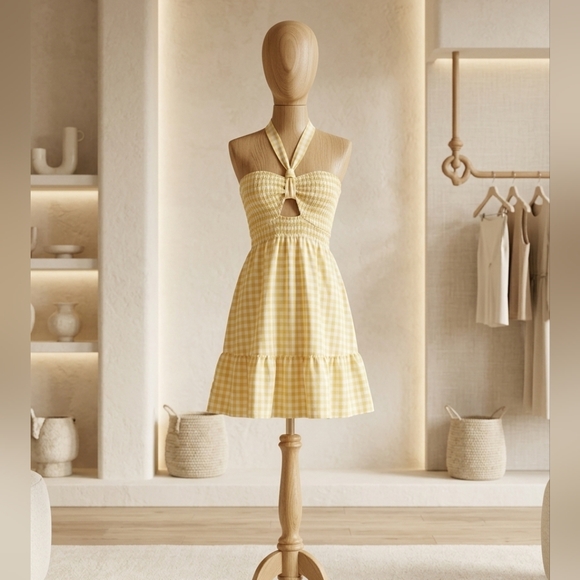 Twenty Ten Dresses & Skirts - Twenty Ten Yellow Gingham Smocked Mini Dress | Halter Tie